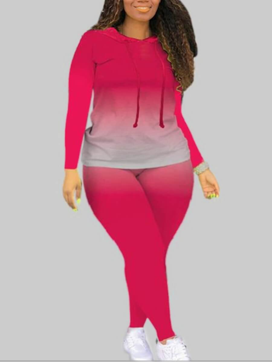 

Lovely Trendy Hooded Collar Gradient Rose Red Plus Size Two-piece Pants Set