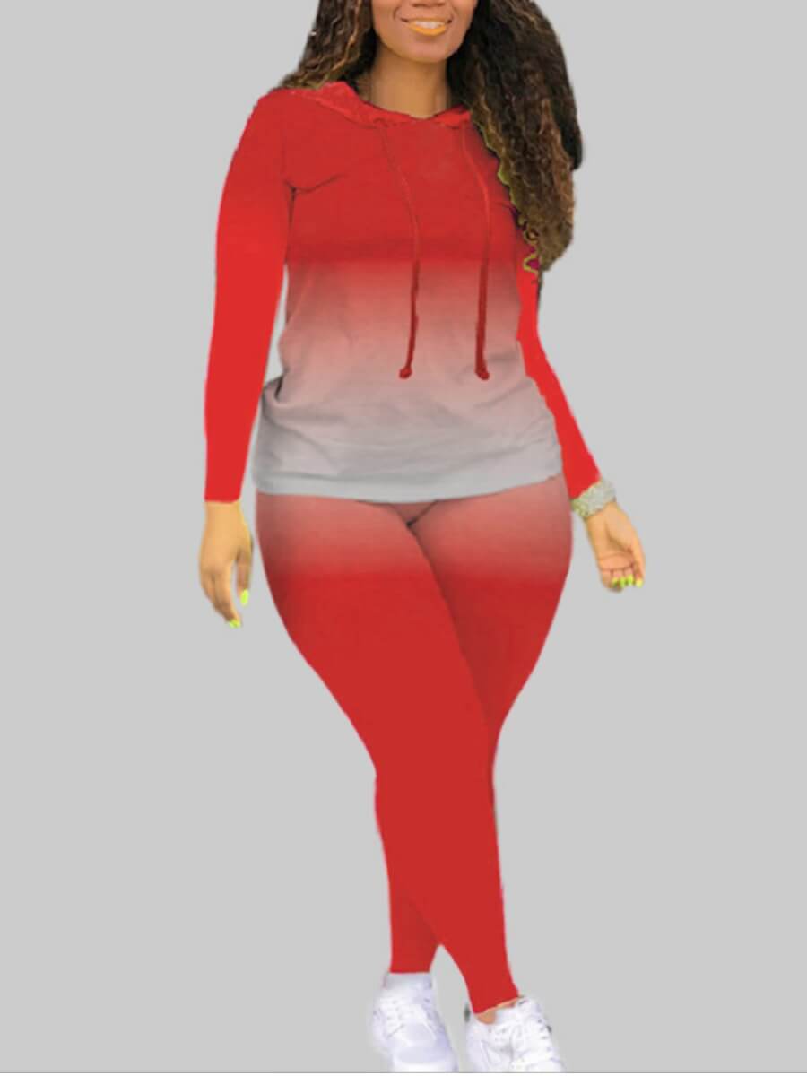 

Lovely Trendy Hooded Collar Gradient Red Plus Size Two-piece Pants Set
