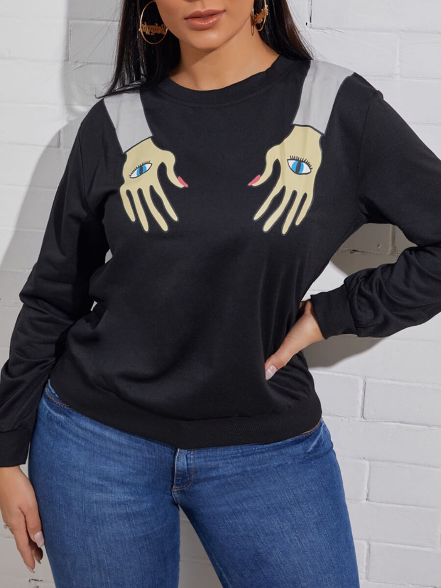 

Lovely Casual Hand Print Patchwork Black Hoodie