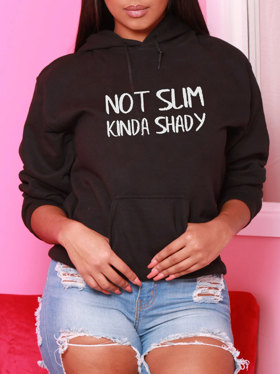 

Lovely Street Letter Print Kangaroo Pocket Black Hoodie