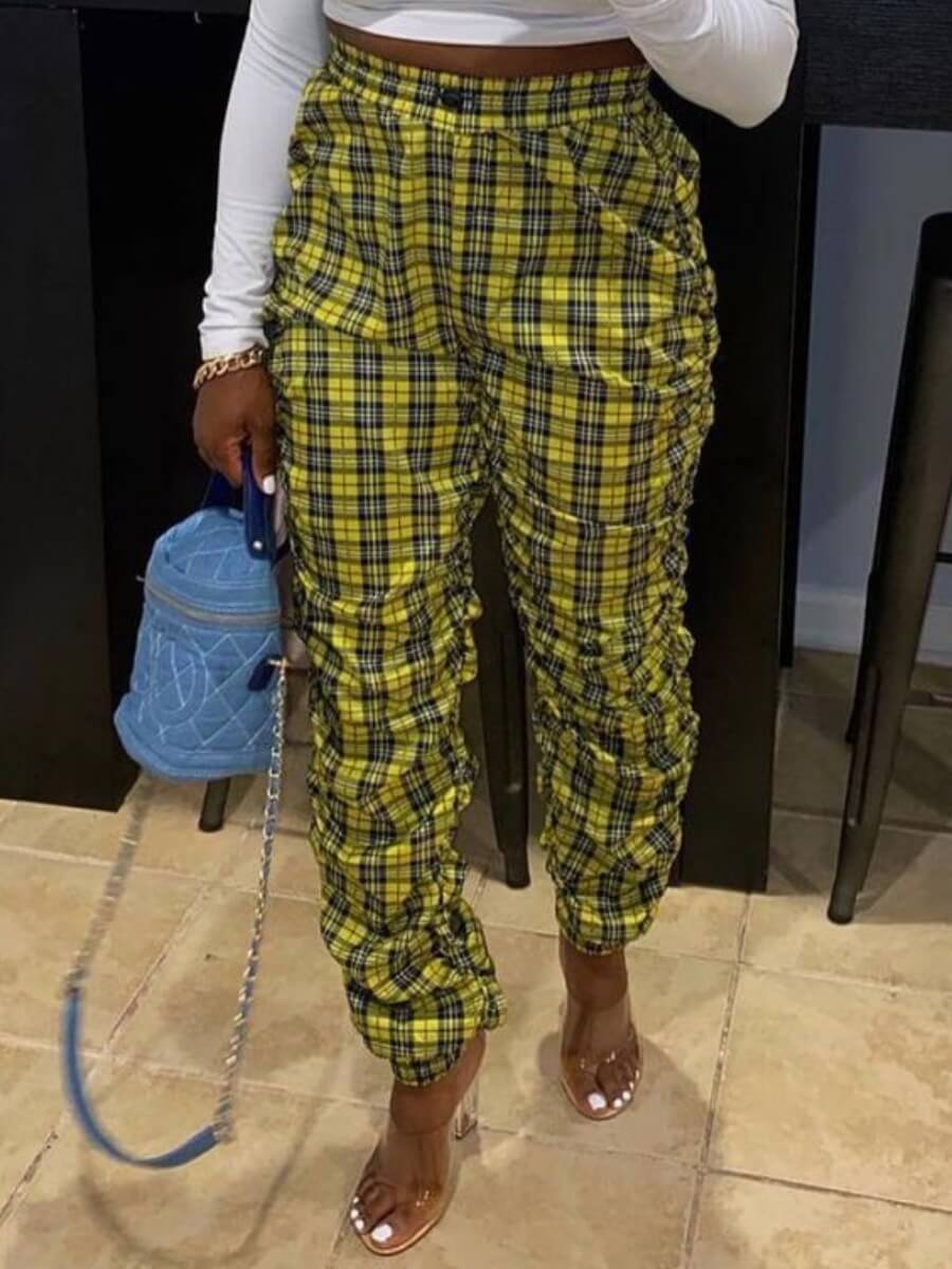 

Lovely Casual Print Patchwork Fold Design Yellow Pants