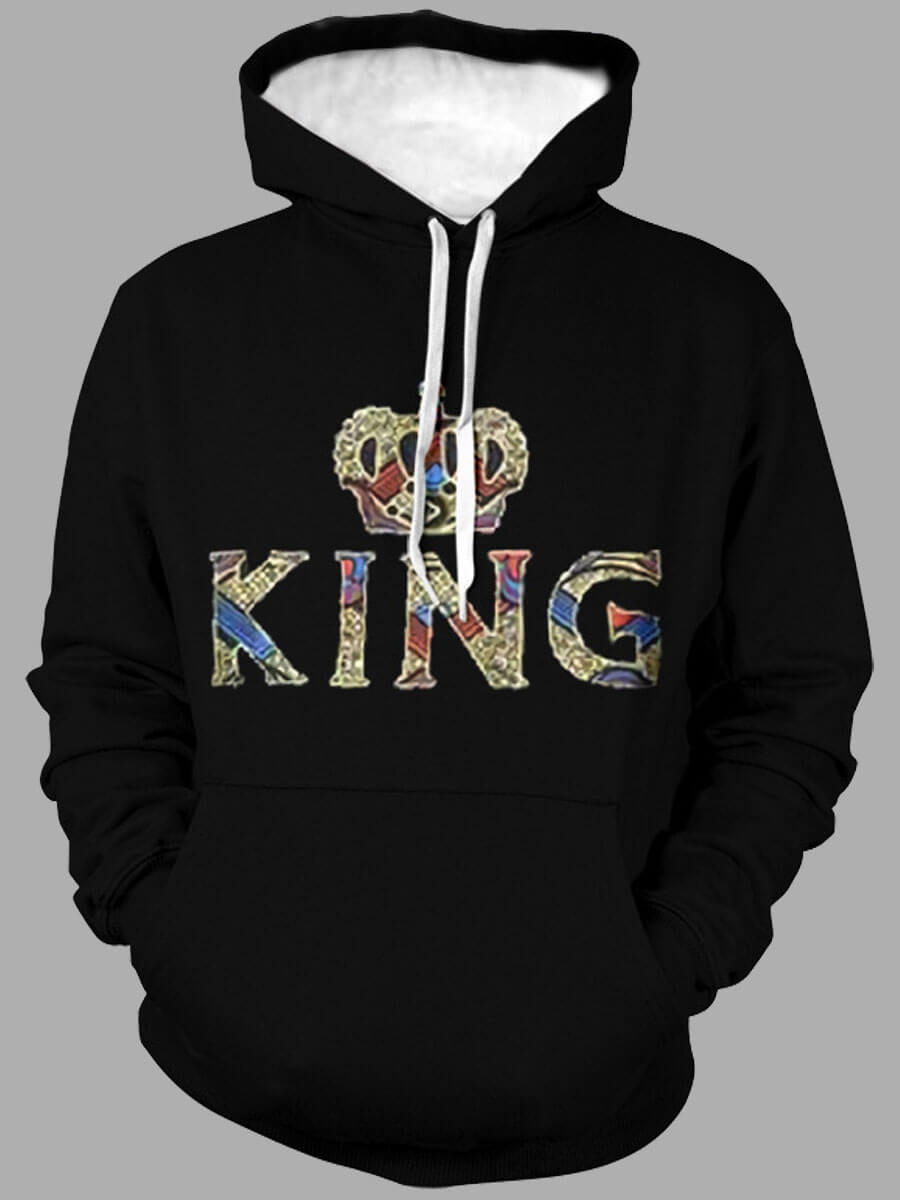

Lovely Men Street Letter Print Patchwork Black Hoodie
