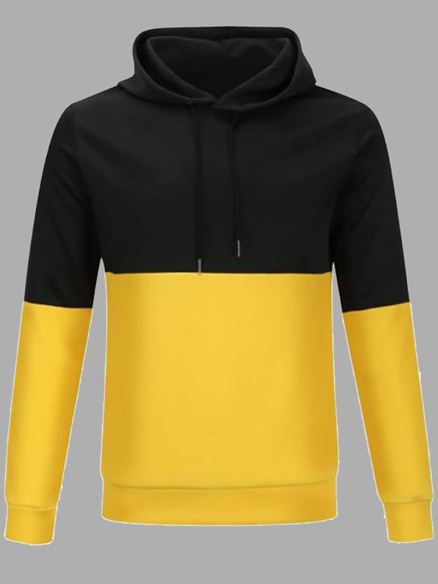 

Lovely Trendy Hooded Collar Color-lump Patchwork Yellow Men Hoodie