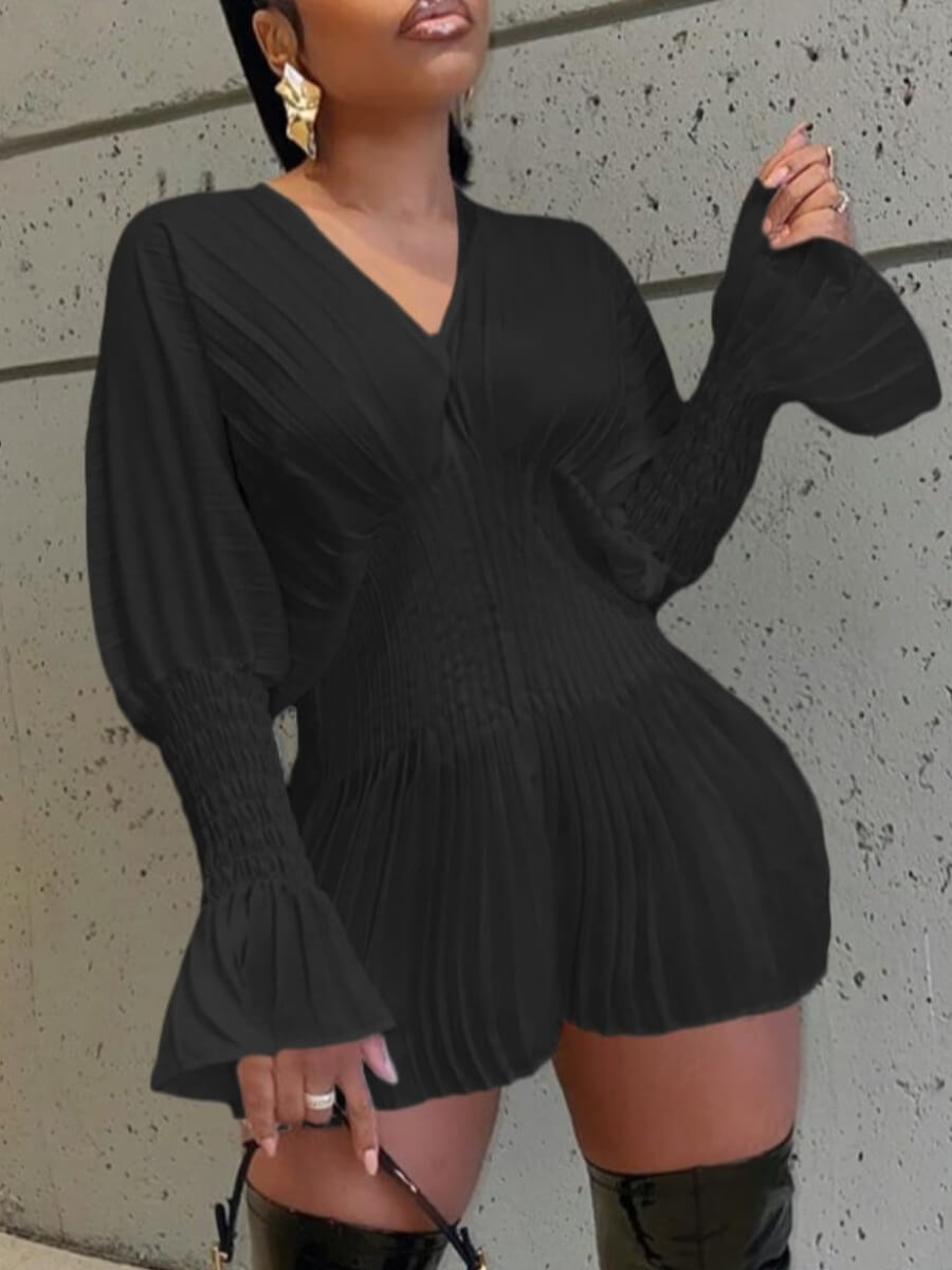 

Lovely Stylish Flared Fold Design Black Mini Plus Size Dress