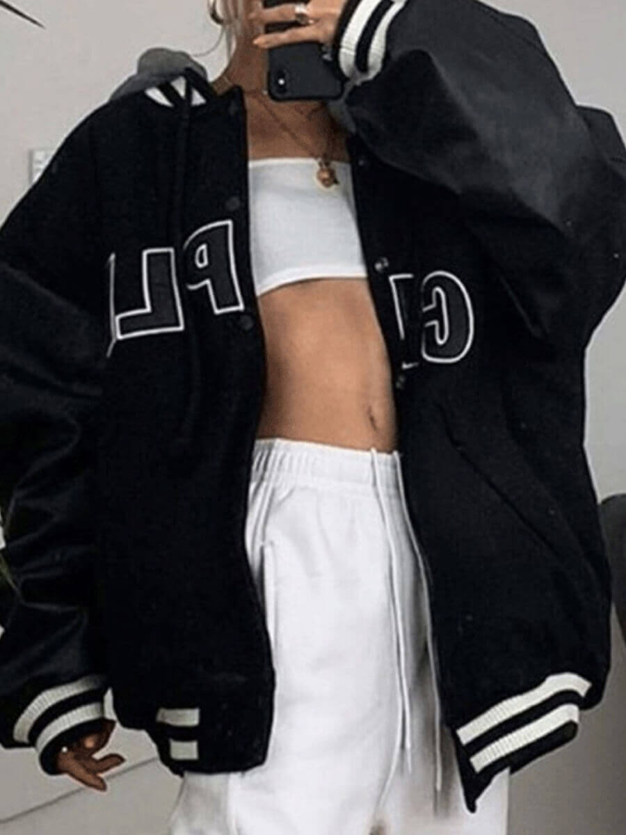 

Lovely Casual Hooded Collar Letter Print Black Plus Size Coat