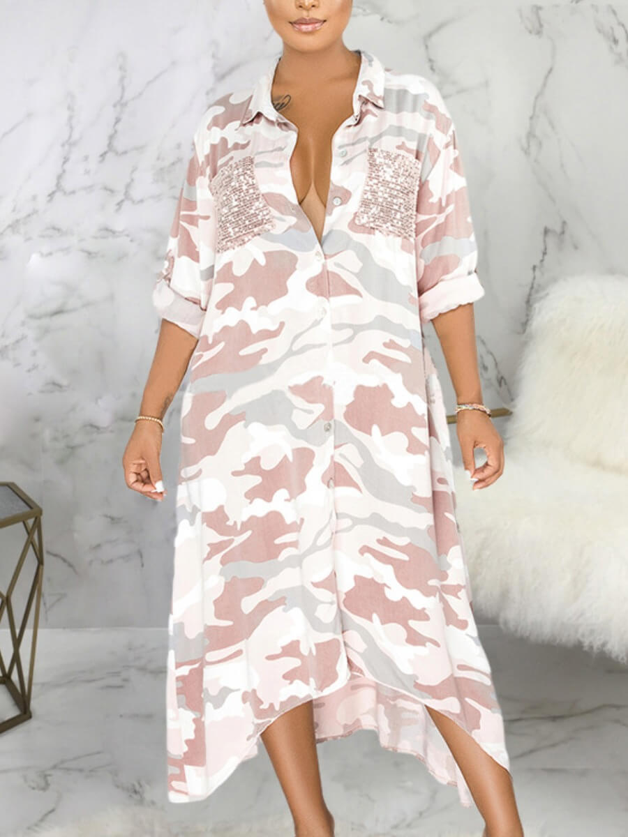 

Lovely Casual Camo Print Asymmetrical Trench Coat