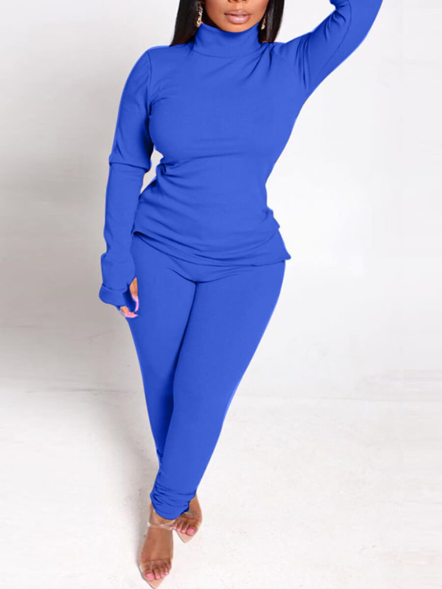 

Lovely Leisure Hooded Collar Print Loose Royalblue Two Piece Pants Set