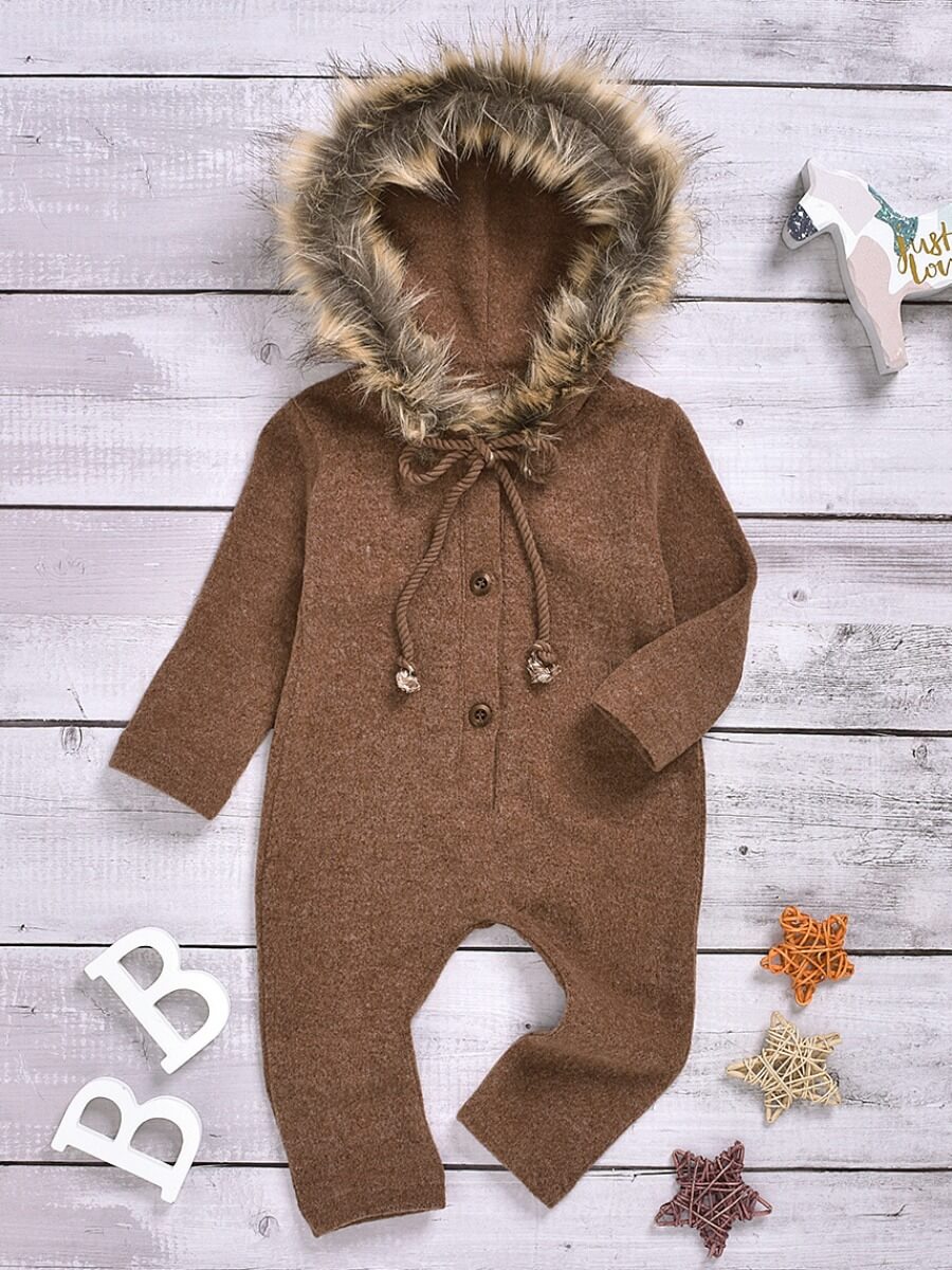 

Lovely Casual Hooded Collar Drawstring Brown Girl One-piece Jumpsuit