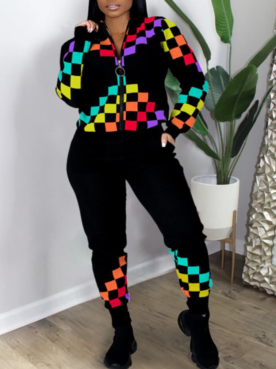 

Lovely Sportswear Print Drawstring Black Two Piece Pants Set