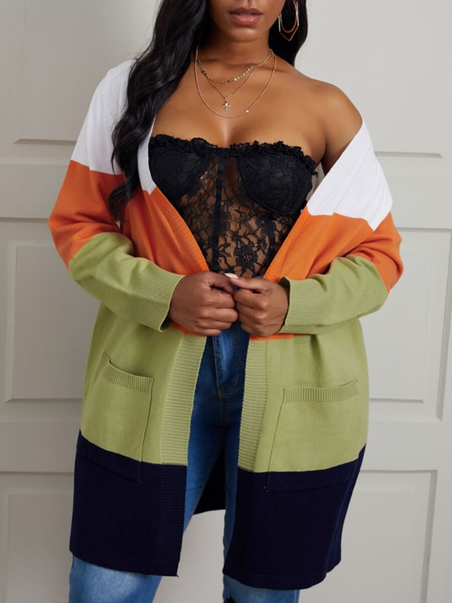 

Lovely Casual Color-Block Stitching Orange Cardigan