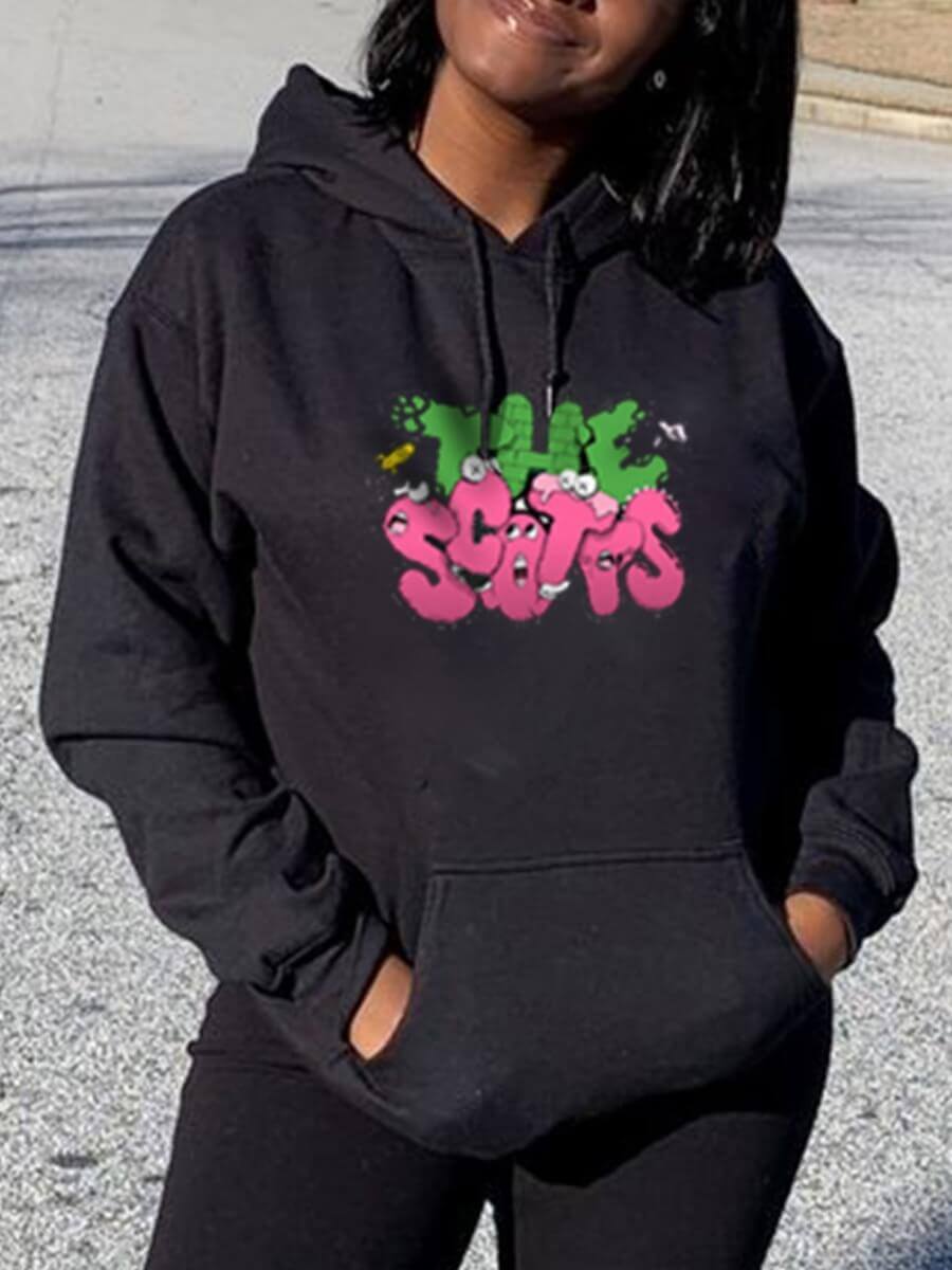 

Lovely Casual Hooded Collar Letter Print Black Plus Size Hoodie