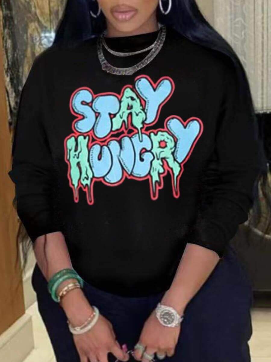 

Lovely Casual O Neck Letter Print Black Hoodie