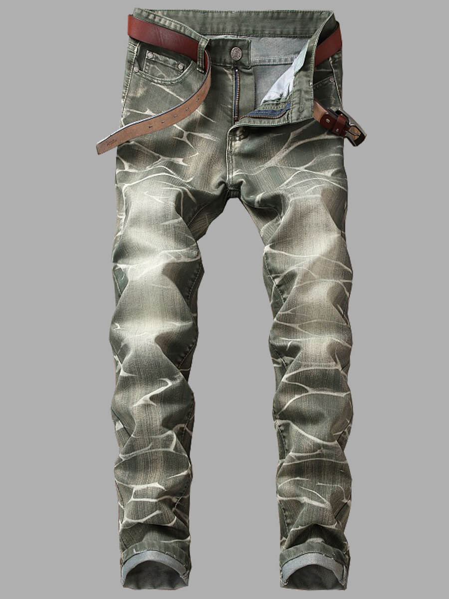 

Lovely Casual Mid Waist Tie-dye Green Men Pants