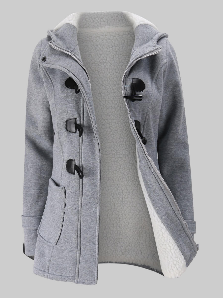 

Lovely Trendy Hooded Collar Pocket Design Light Grey Coat