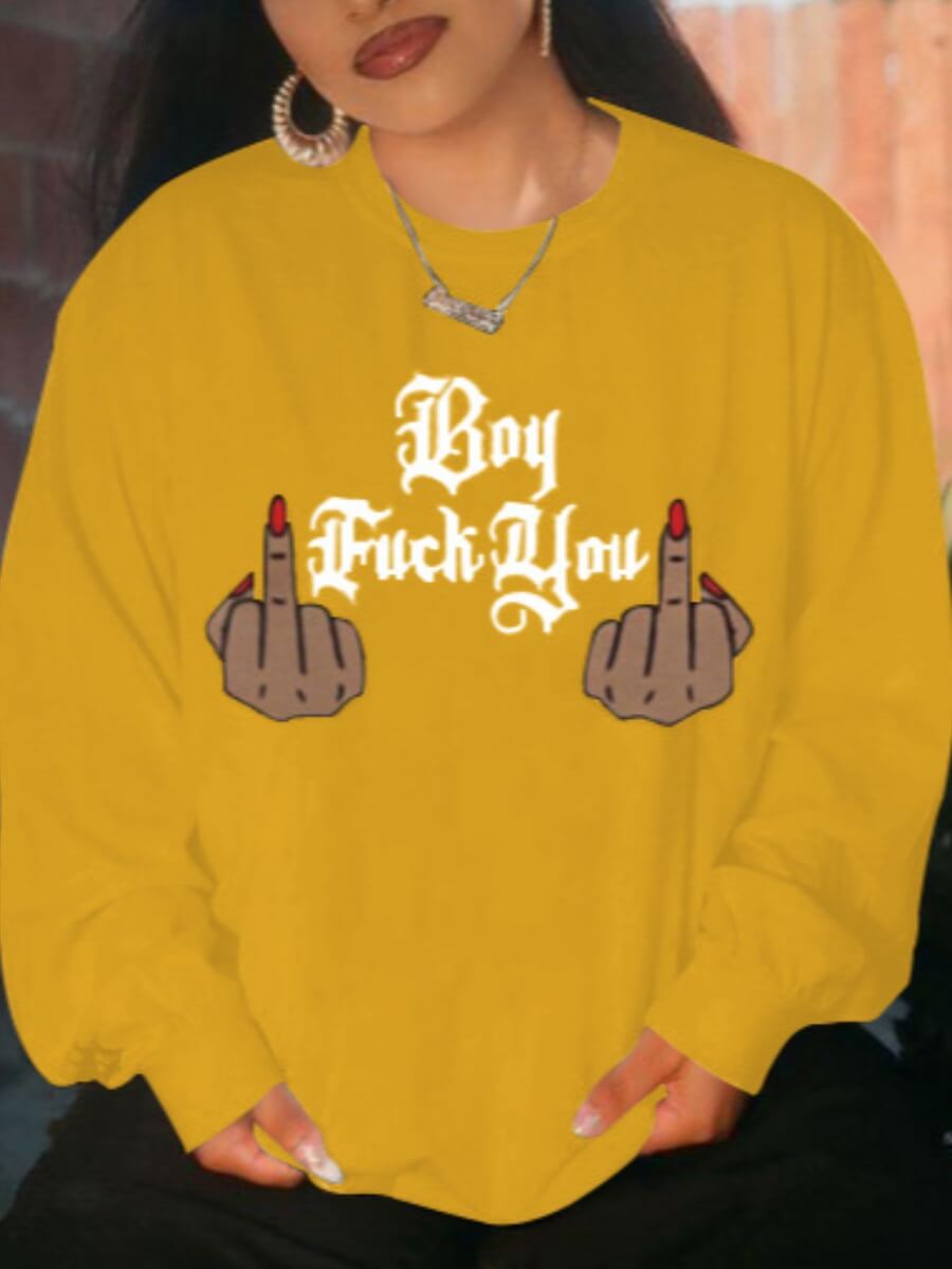 

Lovely Casual O Neck Letter Print Yellow Hoodie