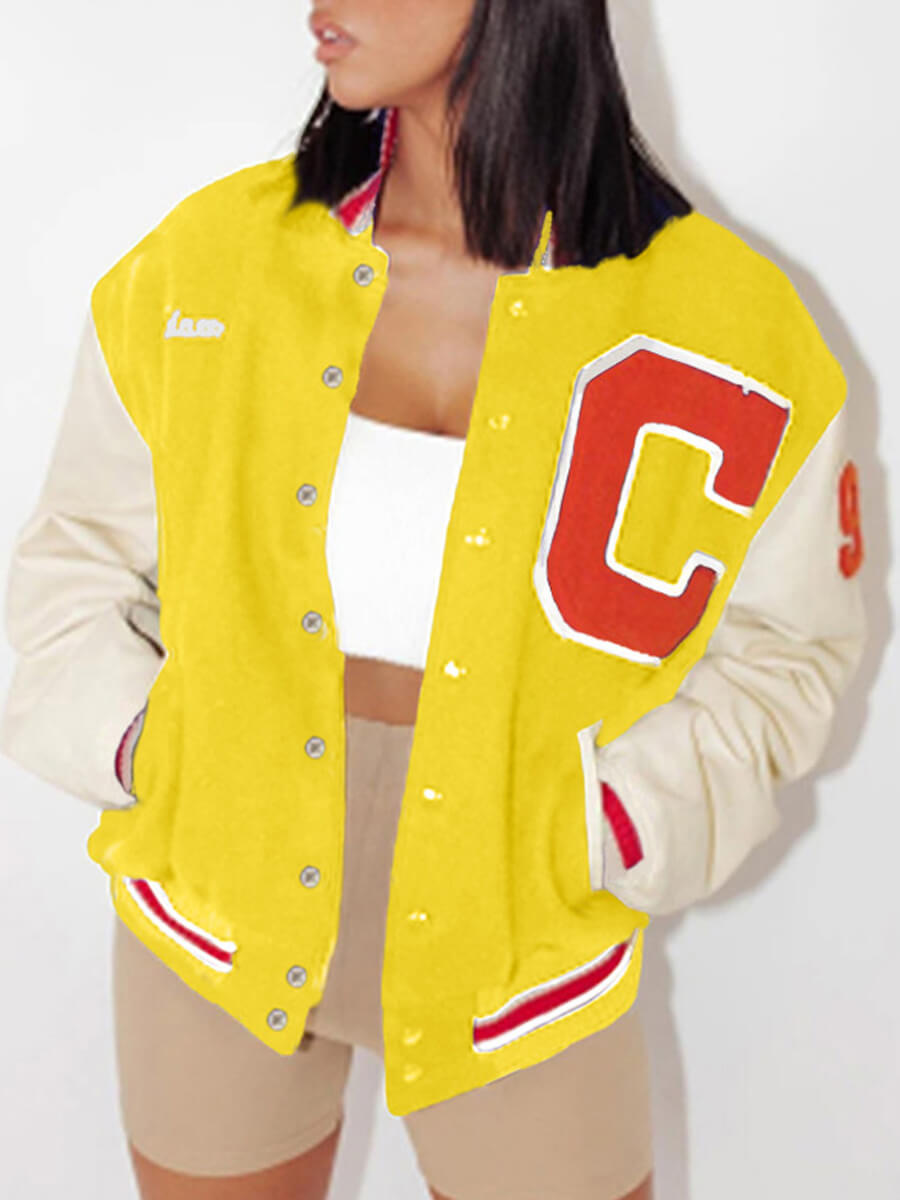 

LW BASICS Street Patchwork Button Design Yellow Jacket