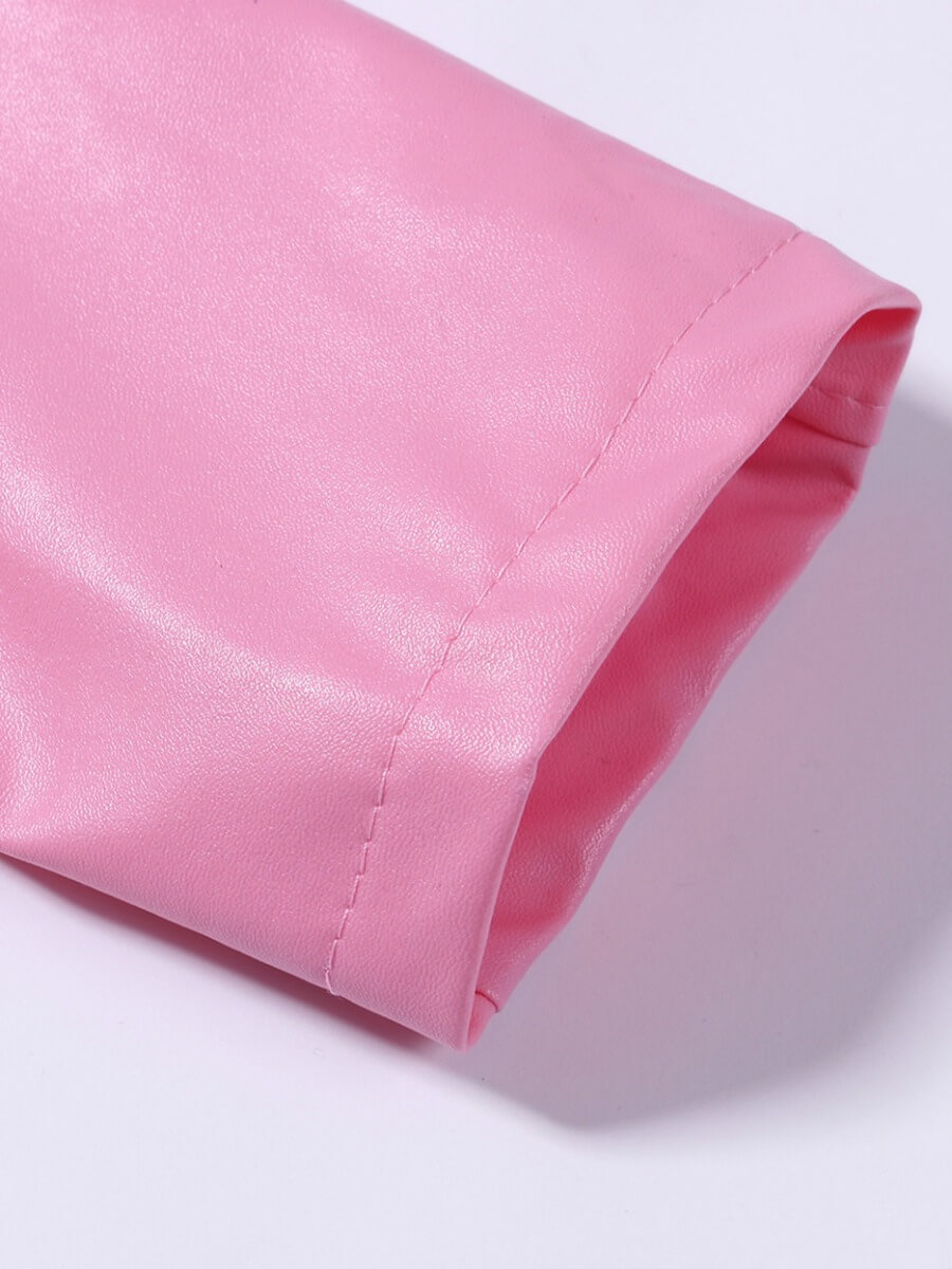 lovely trendy turndown collar zipper design pink leather_leather