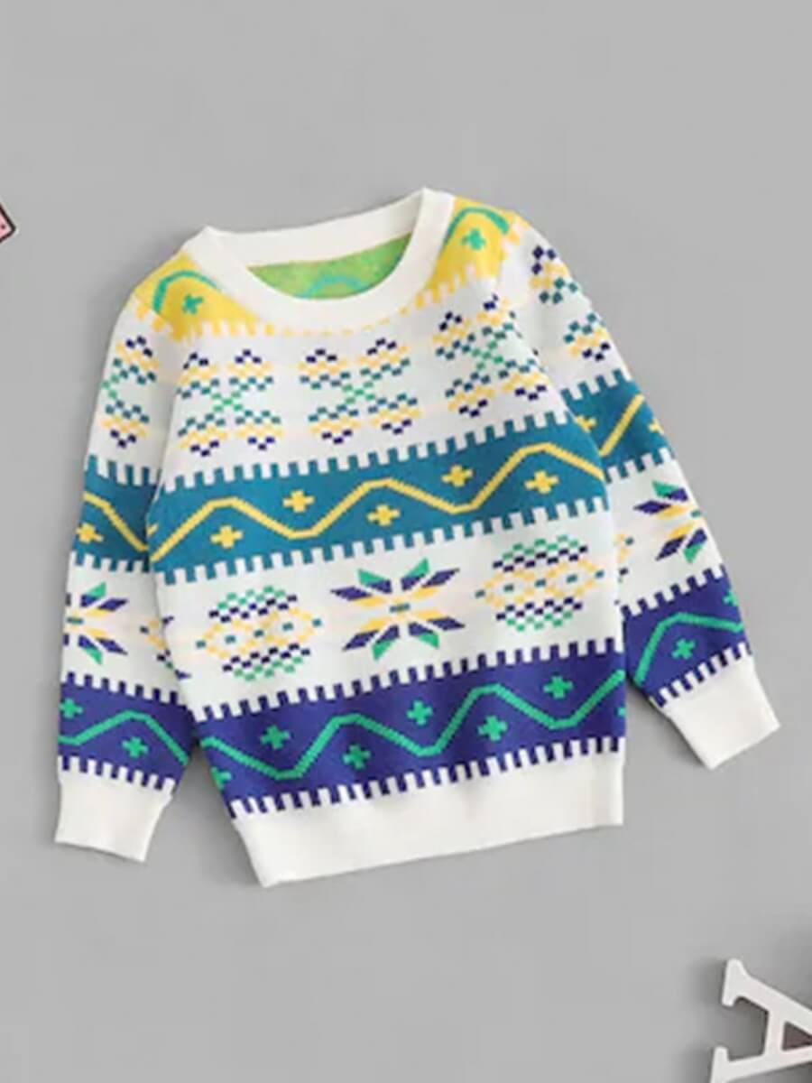 

Lovely Casual Geometric Print Patchwork White Girl Sweater