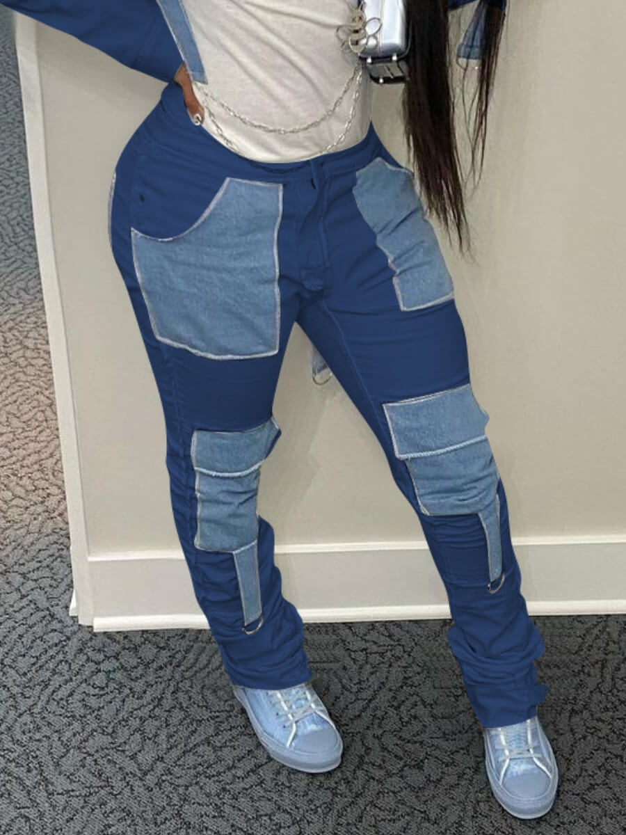 

Lovely Casual Color-lump Fold Design Blue Jeans