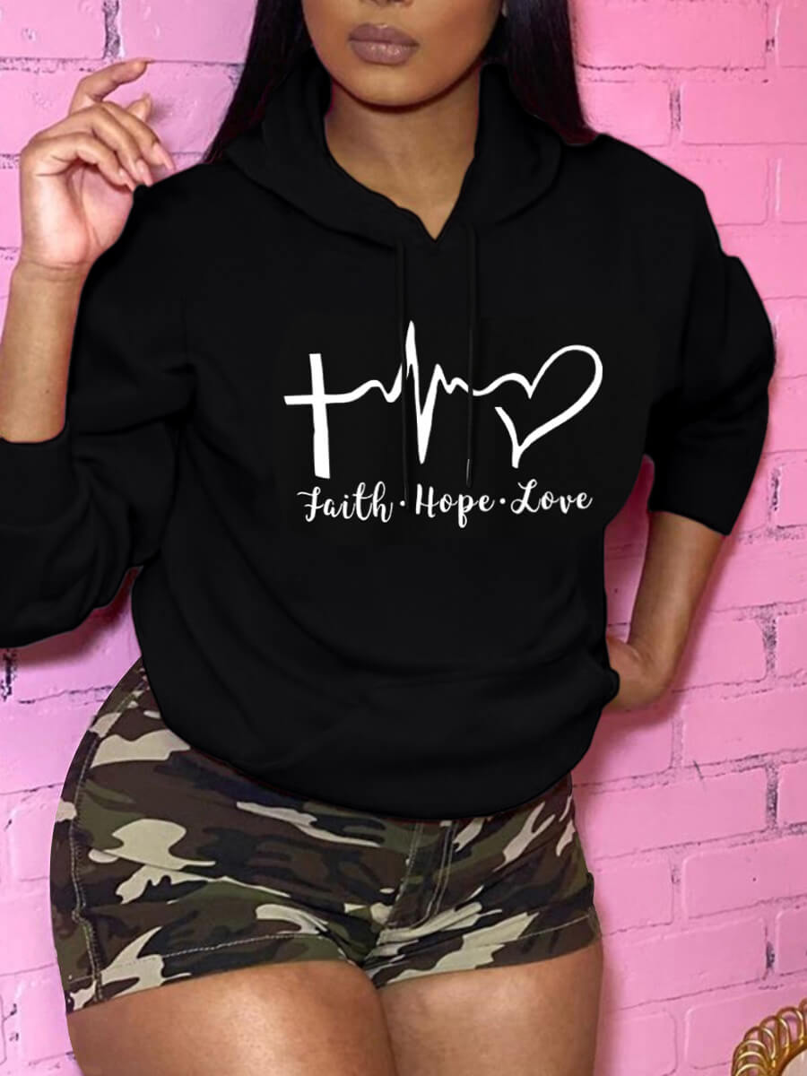 

Lovely Leisure Hooded Collar Letter Print Black Hoodie