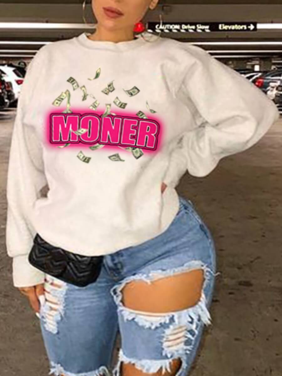 

Lovely Casual O Neck Letter Print White Plus Size Hoodie