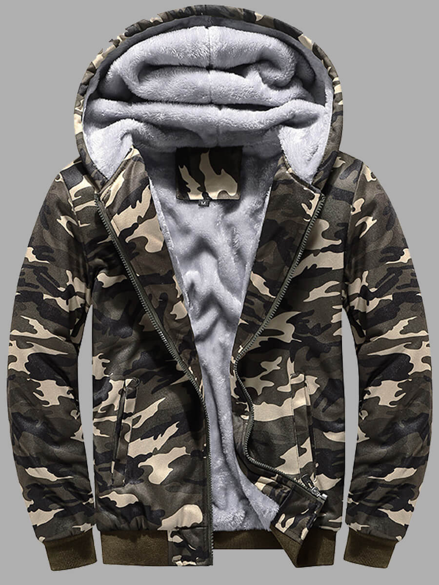 

Lovely Casual Hooded Collar Camo Print Green Men Coat