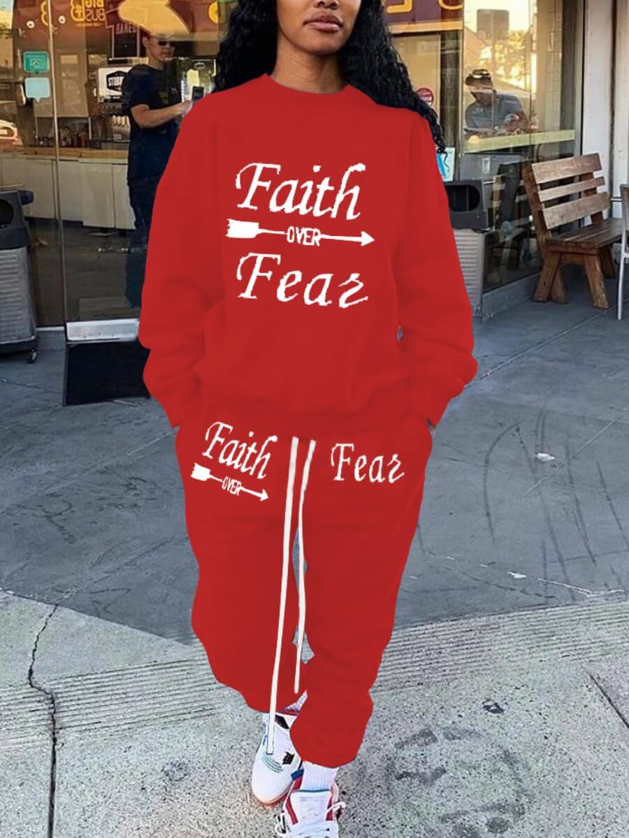 

Lovely Casual Letter Print Drawstring Red Two Piece Pants Set