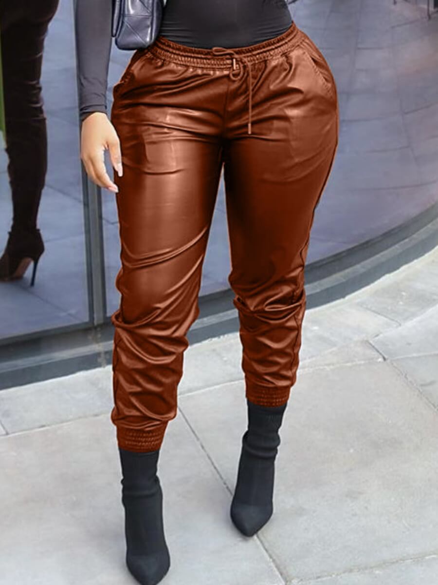 

LW Casual Drawstring Pocket Design Brown Pants