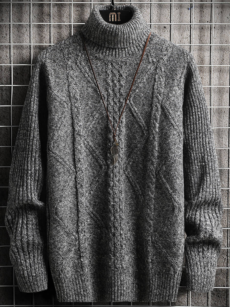 

Lovely Casual Turtleneck Geometric Decoration Dark Grey Men Sweater