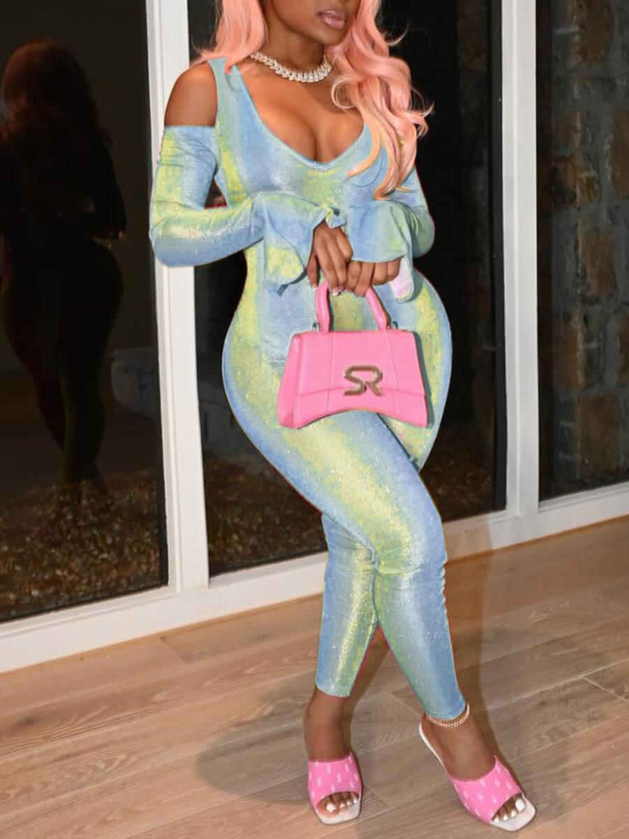 

Lovely Sweet Gradient Flared Hollow-out Blue Plus Size One-piece Jumpsuit