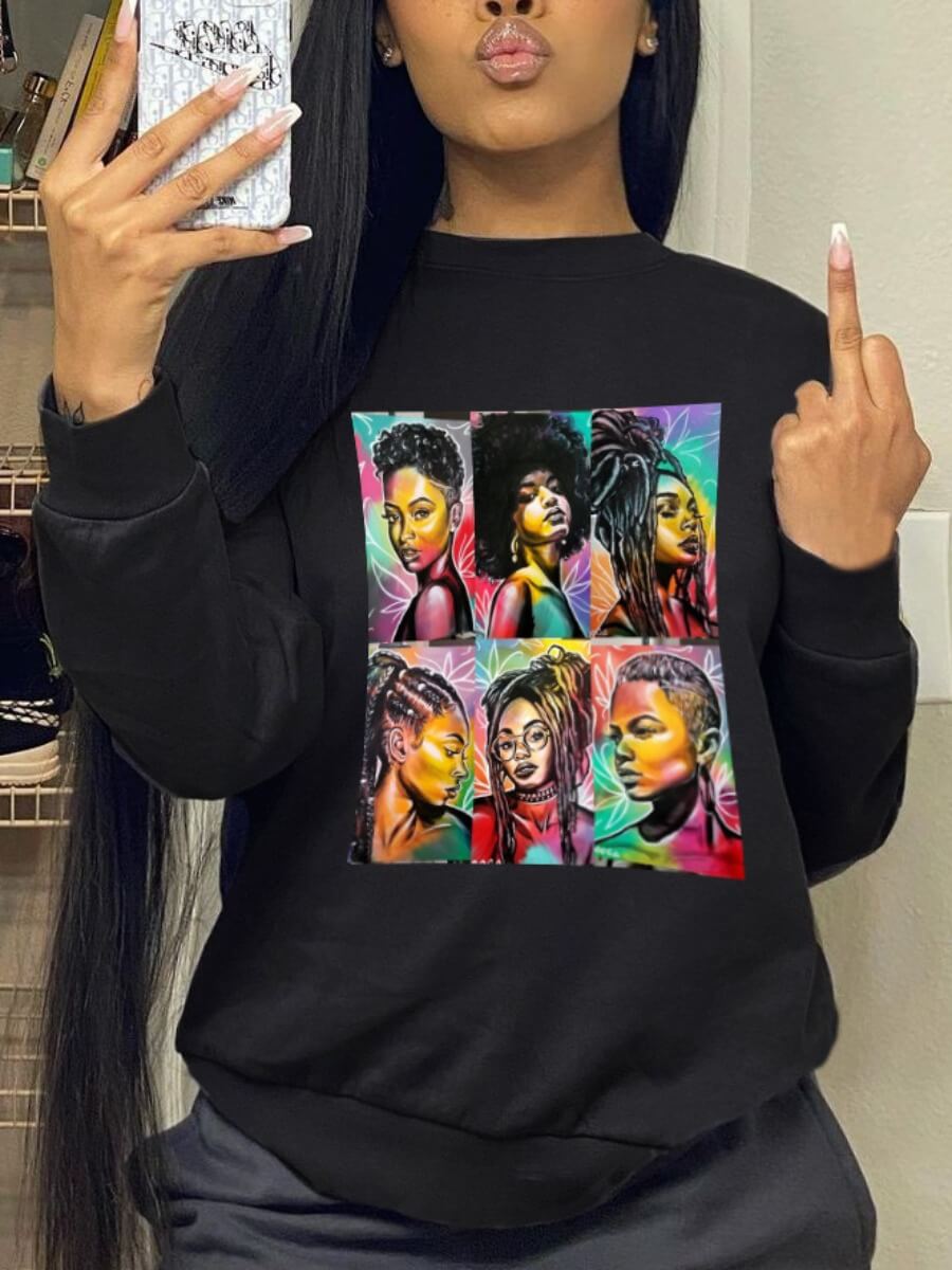

Lovely Street Graffiti Print Patchwork Black Hoodie