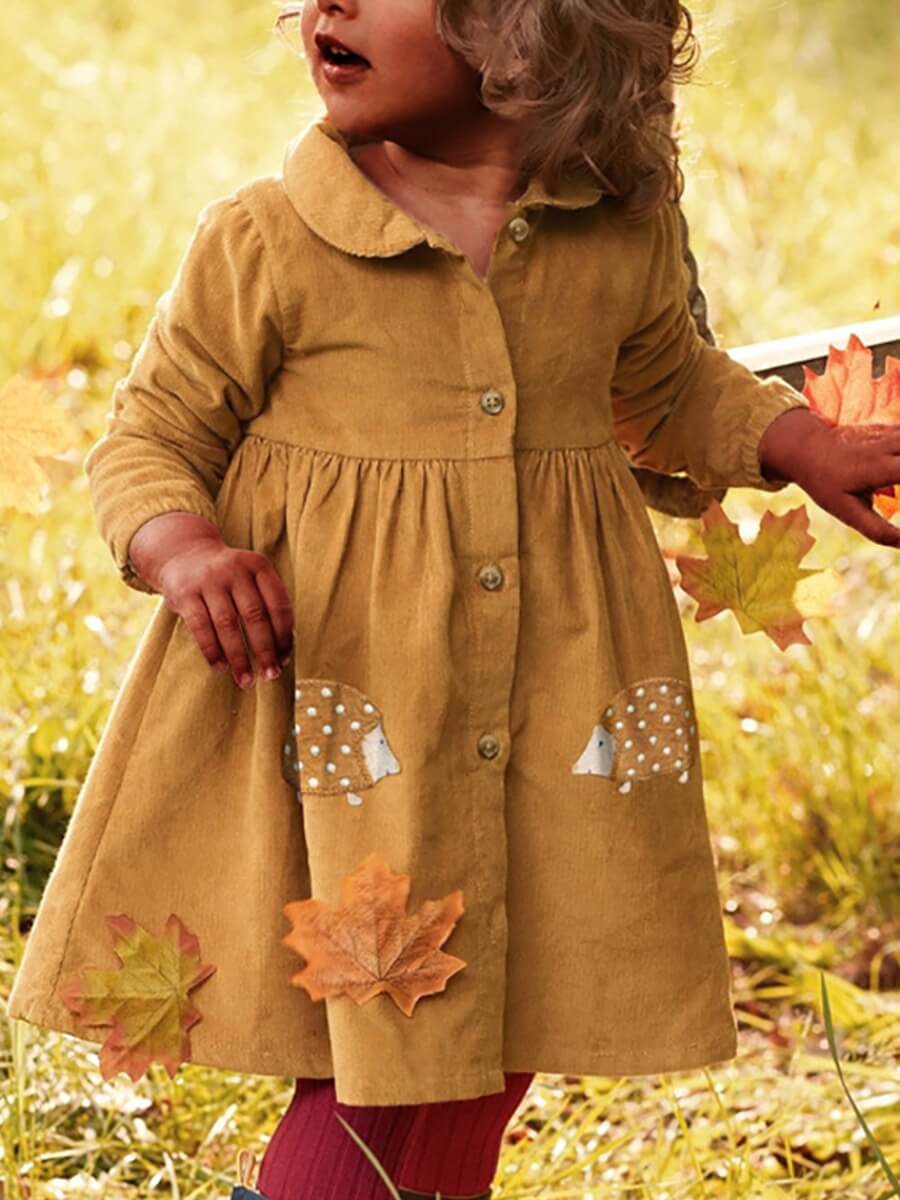 

Lovely Casual Button Ruffle Design Light Camel Girl Knee Length Dress