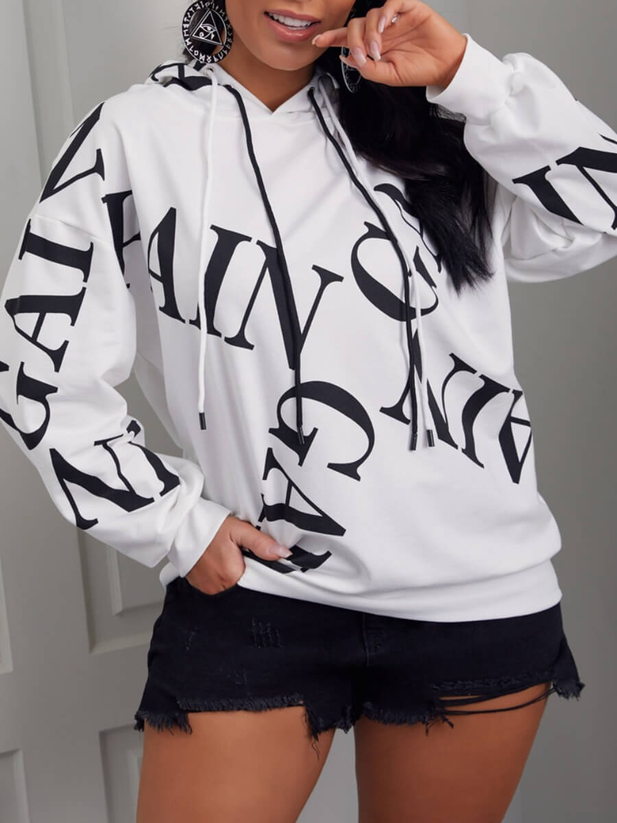 

Lovely Street Hooded Collar Letter Print White Hoodie