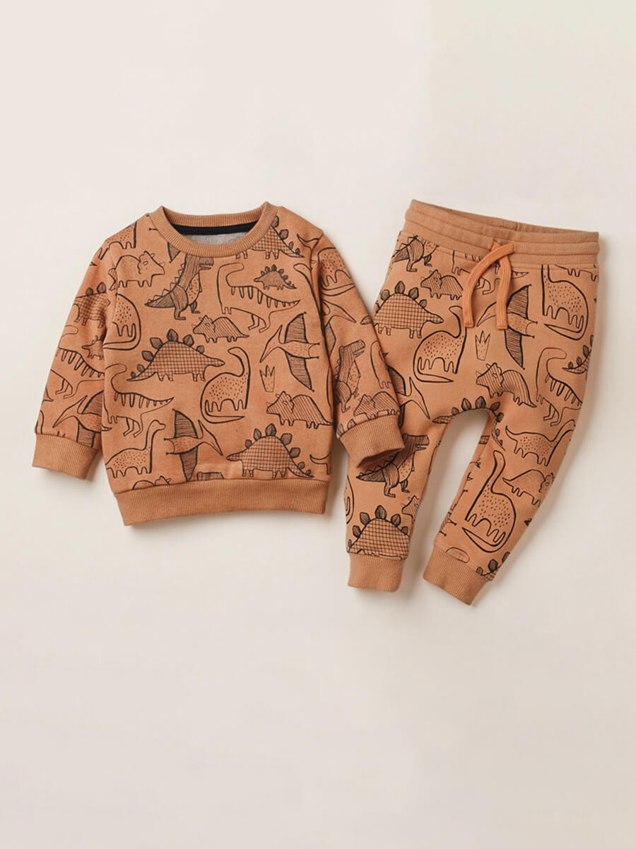 

Lovely Casual Graffiti Print Drawstring Coffee Boy Two Piece Pants Set