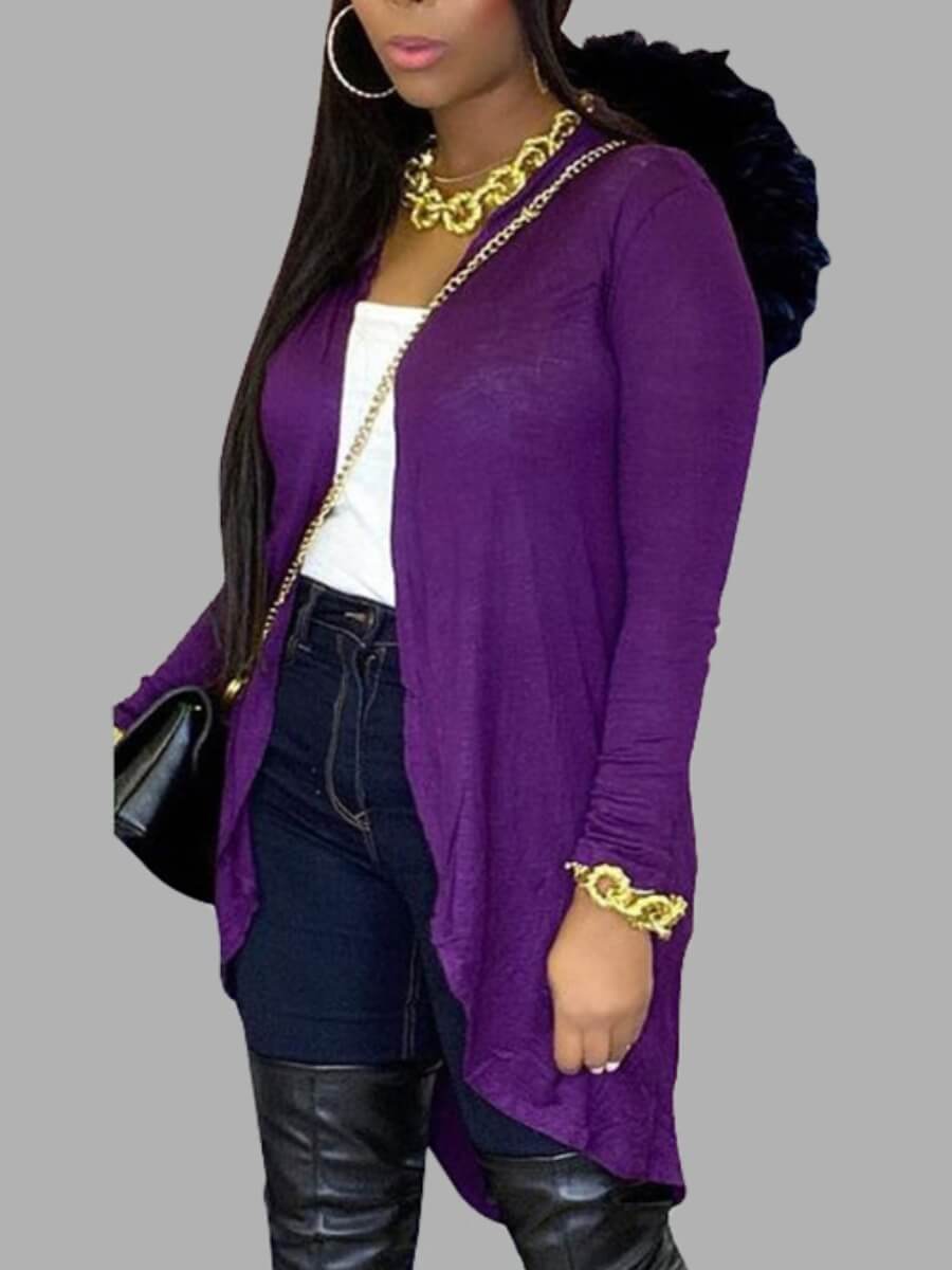 

Lovely Casual Hooded Collar Hollow-out Purple Hoodie Outerwear