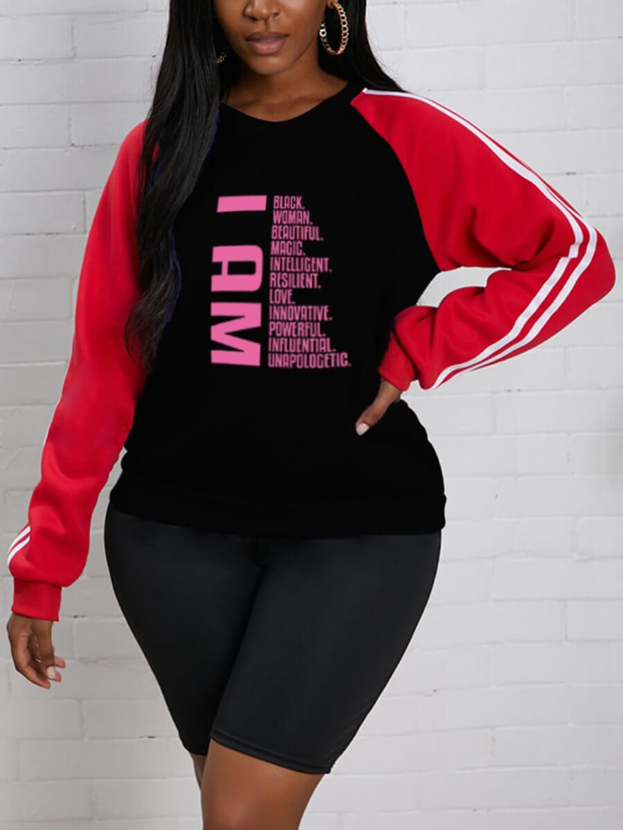 

Lovely Casual O Neck Letter Print Black Plus Size Hoodie