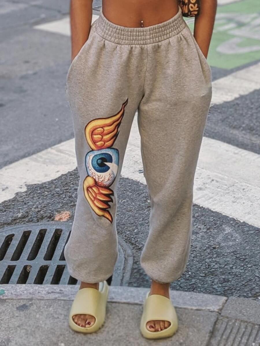 

Lovely Casual Elastic Waist Print Grey Pants