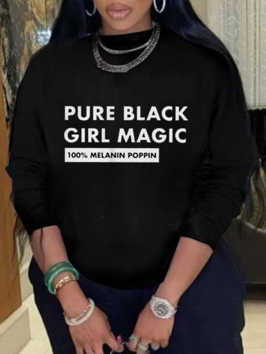 

Lovely Street O Neck Letter Print Black Hoodie