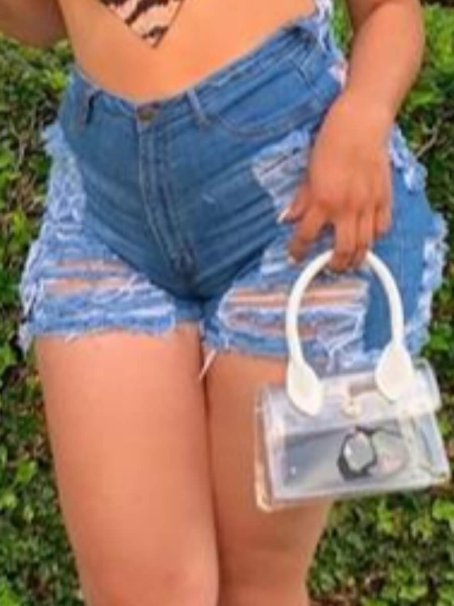 

Lovely Casual Broken Holes Navy Blue Plus Size Denim Shorts