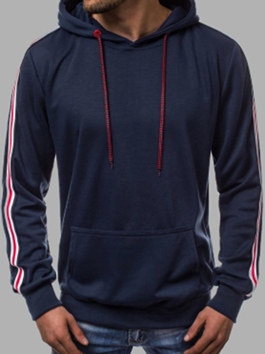 

Lovely Casual Striped Kangaroo Pocket Navy Blue Men Hoodie