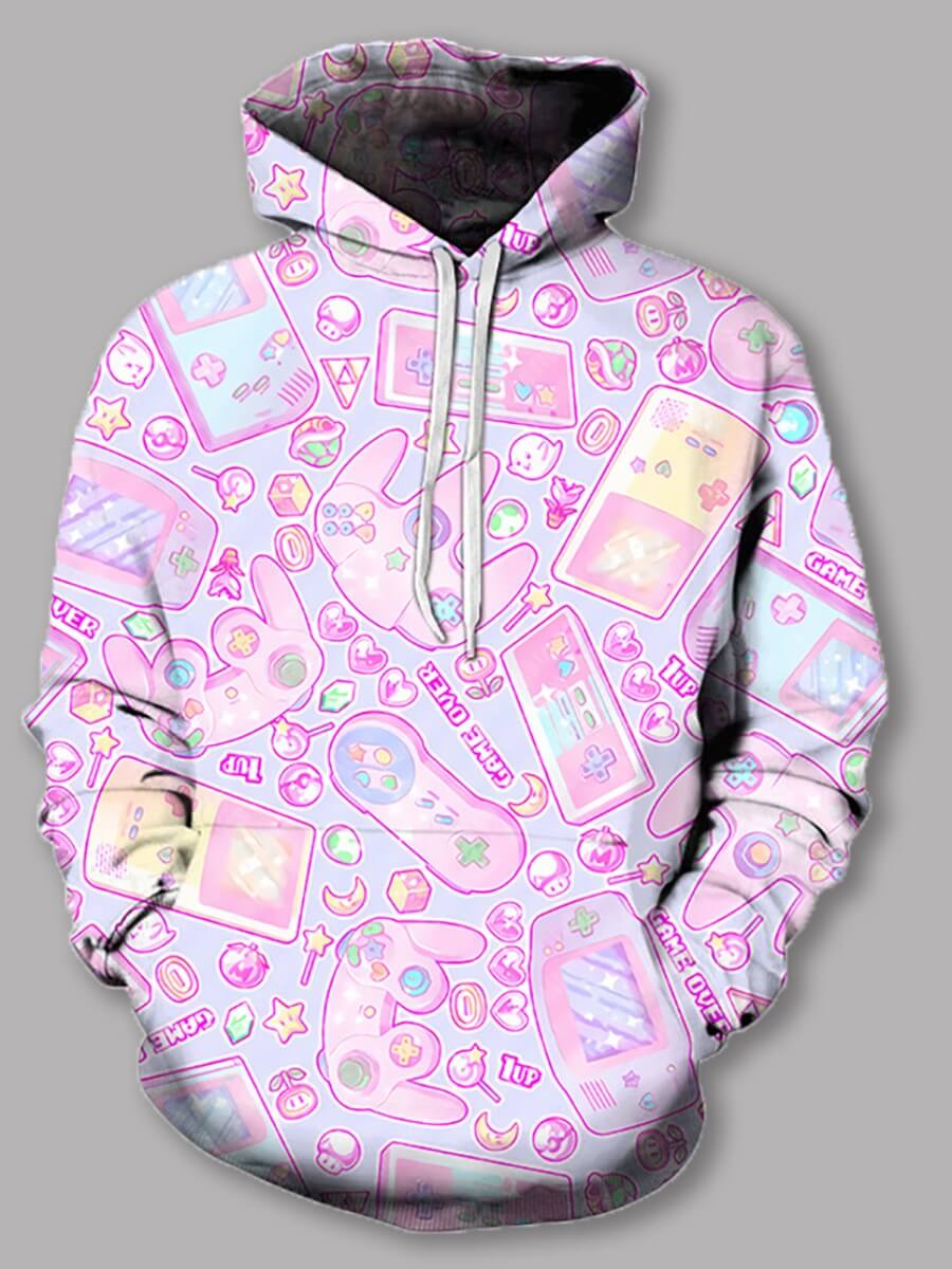 

Lovely Sweet Graffiti Print Kangaroo Pocket Light Purple Girl Hoodie