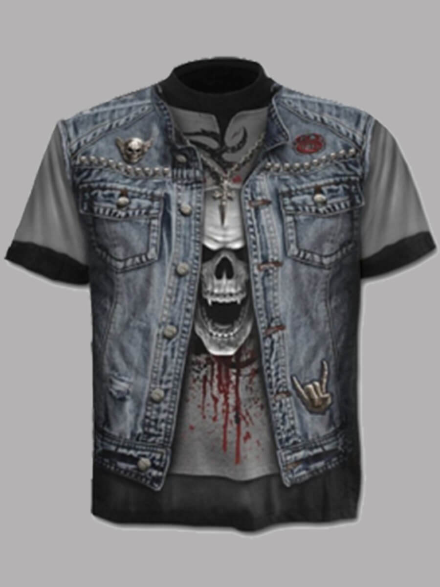 

Lovely Men Stylish O Neck Skull Print Dark Grey T-shirt