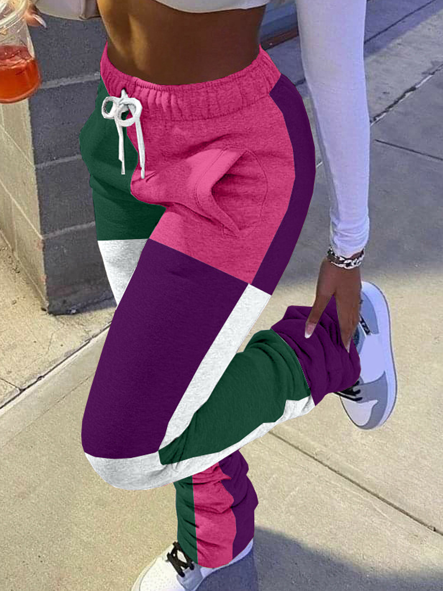 

Lovely Trendy Color-lump Fold Design Drawstring Purple Pants