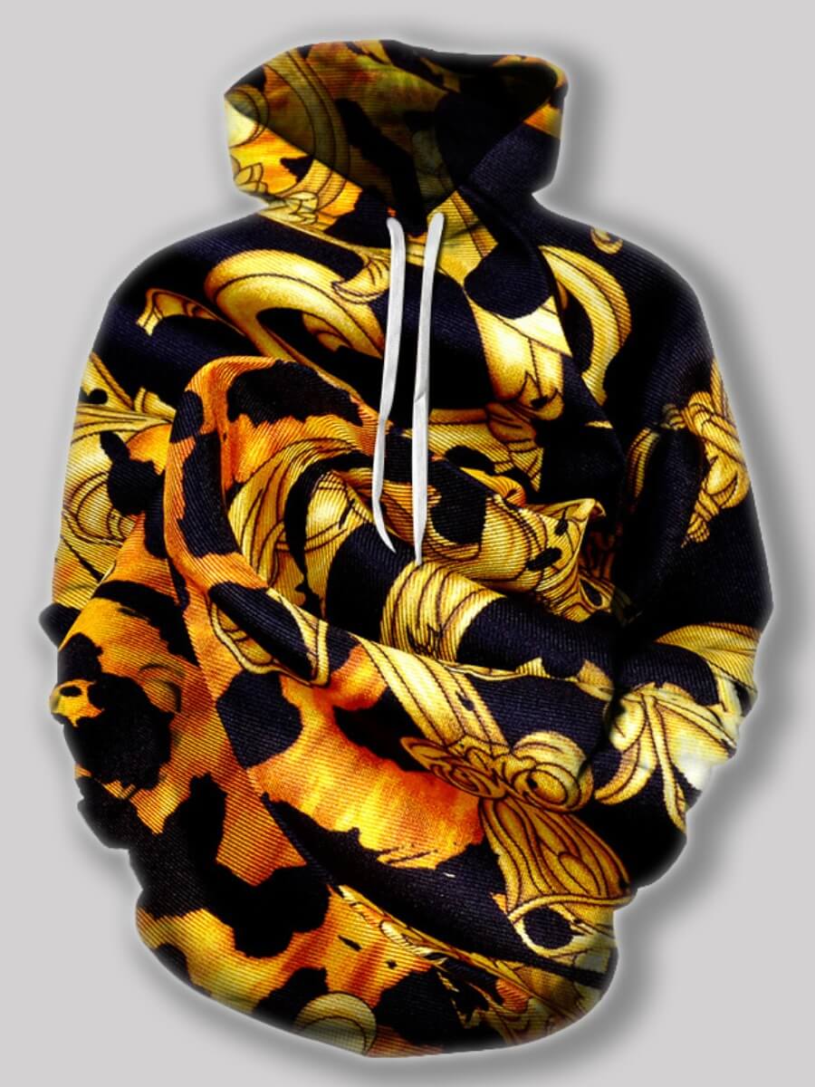 

Lovely Street Print Patchwork Kangaroo Pocket Black Boy Hoodie
