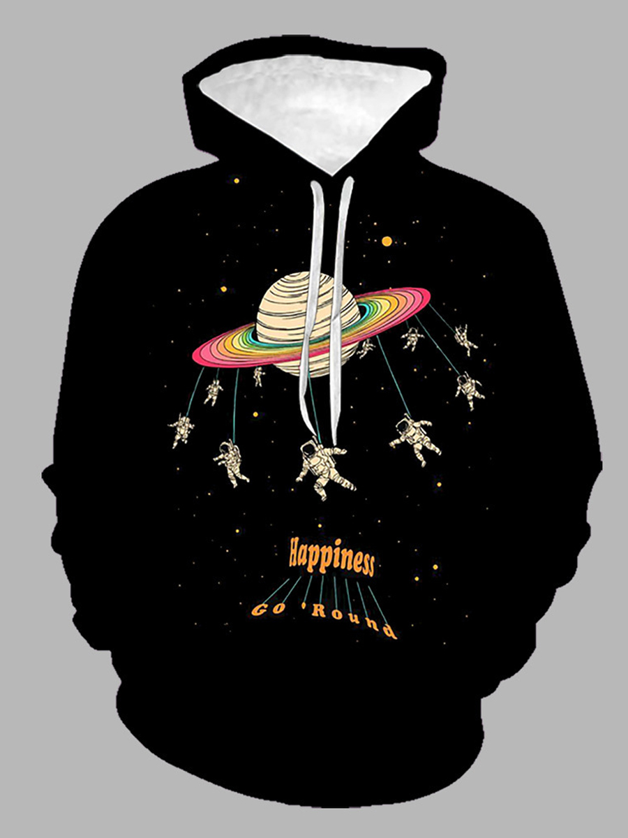 

Lovely Trendy Astronaut Letter Print Black Men Hoodie