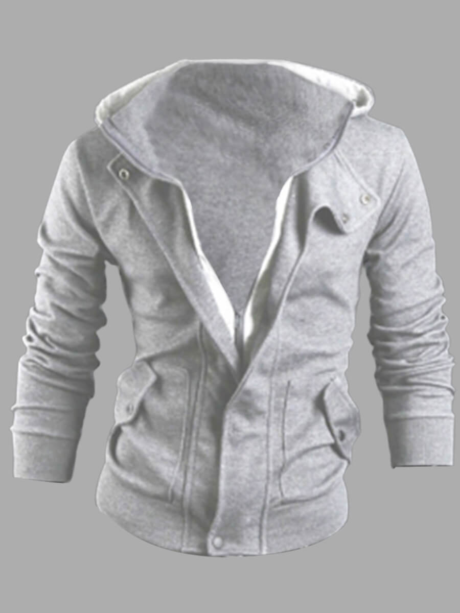 

Lovely Trendy Hooded Collar Pocket Design Light Grey Men Coat