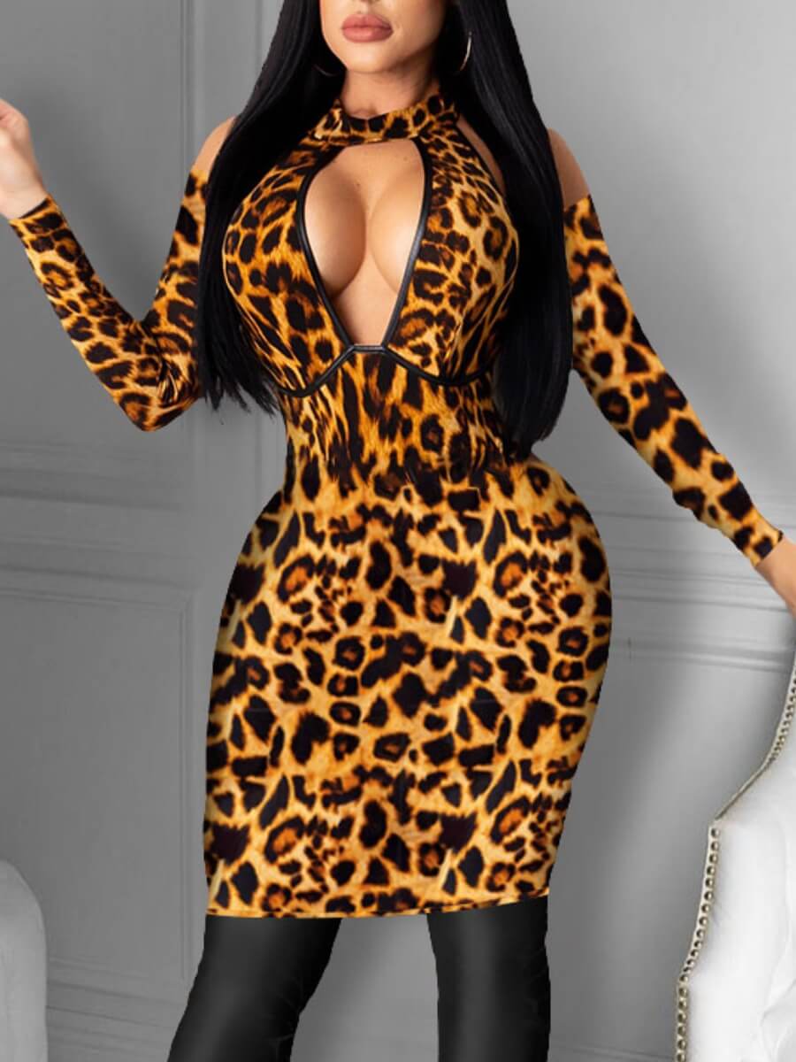 

Lovely Party Leopard Print Hollow-out Knee Length Dress(No-positioning Printing
