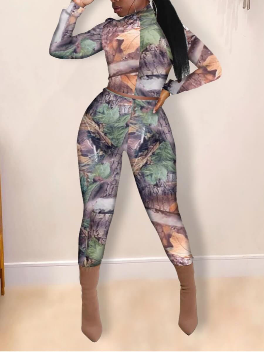 

Lovely Chic Turtleneck Print Patchwork Grey Two Piece Pants Set(No-positioning Printing)