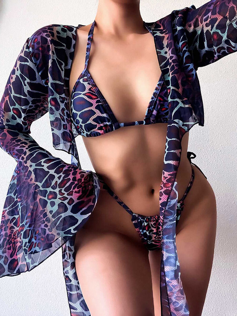 

LW Sexy Flared Cobra Print Lace-up Modena Cover-up