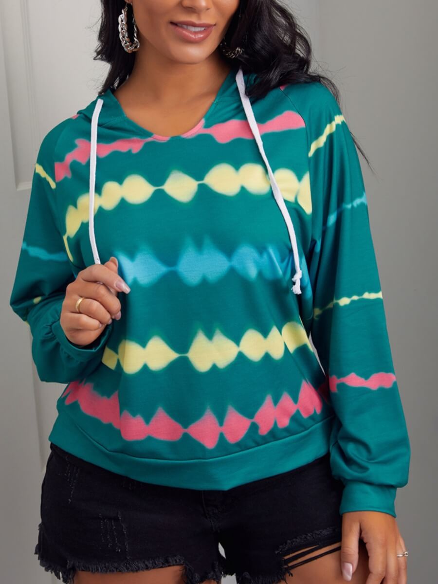 

Lovely Casual Hooded Collar Tie-dye Print Green Hoodie